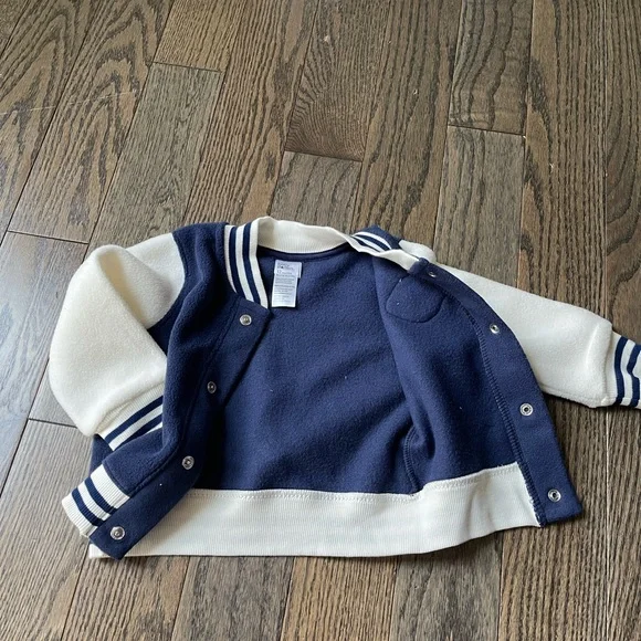 NWT Baby Starters Sock Monkey Fleece Navy Varsity Jacket | Size 12M - Picture 3 of 5